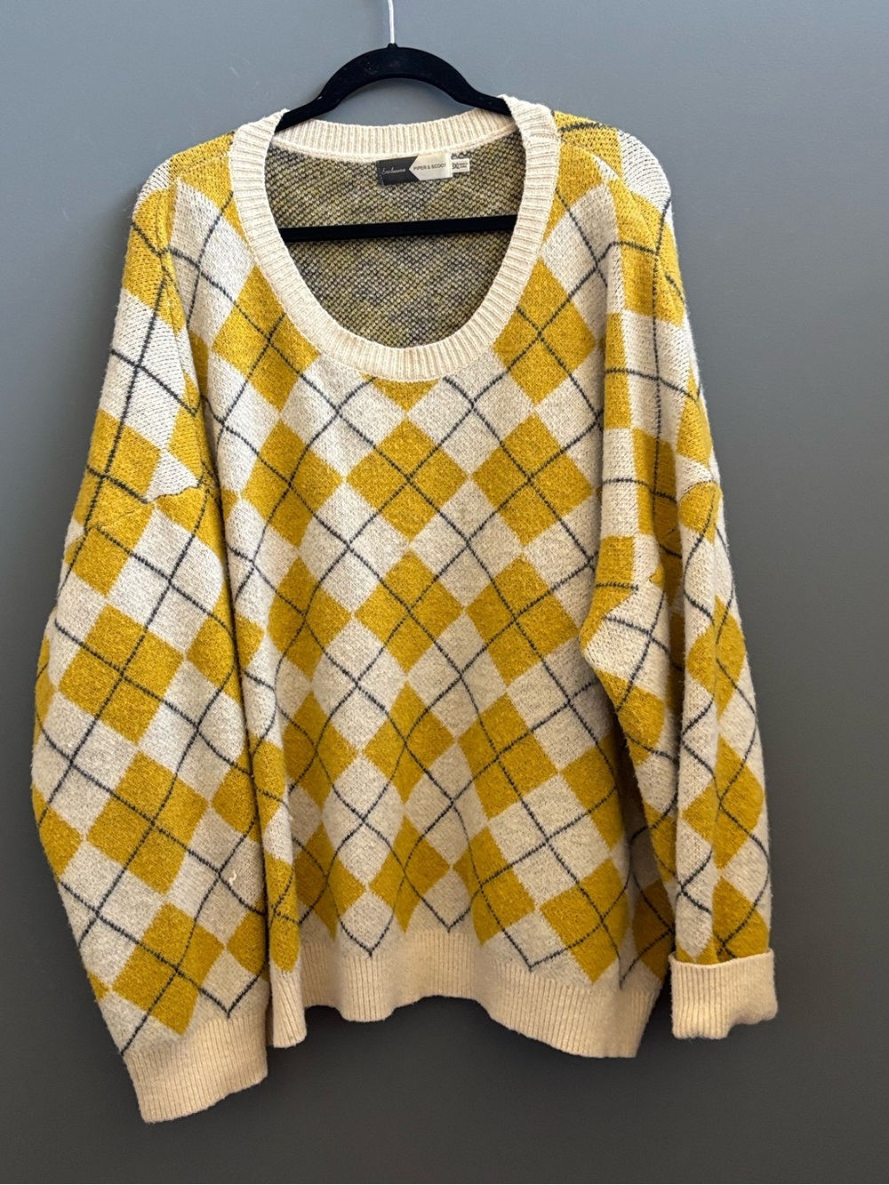 Argyle Scoop Neck Sweater in Mustard and Cream